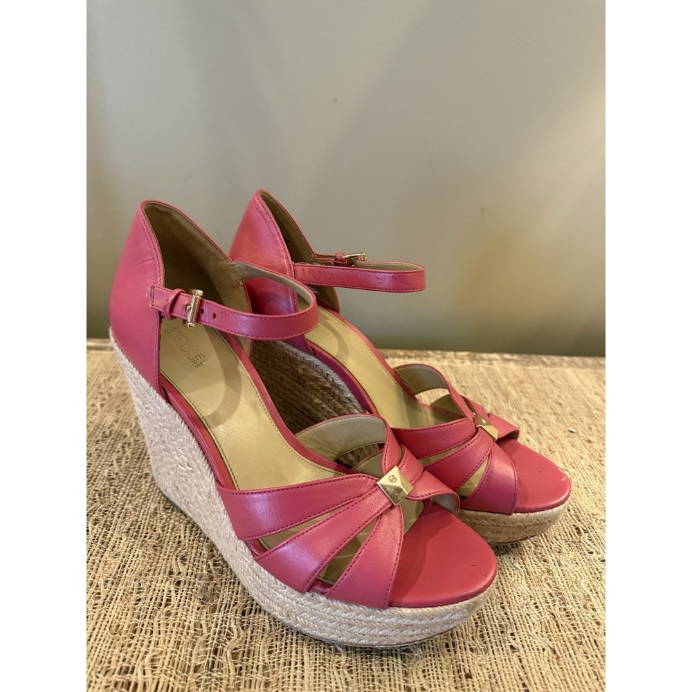 Michael Kors Heels Womens‎ 10M Flora Strappy Wedge Espadrille Coral Pink - Picture 5 of 13